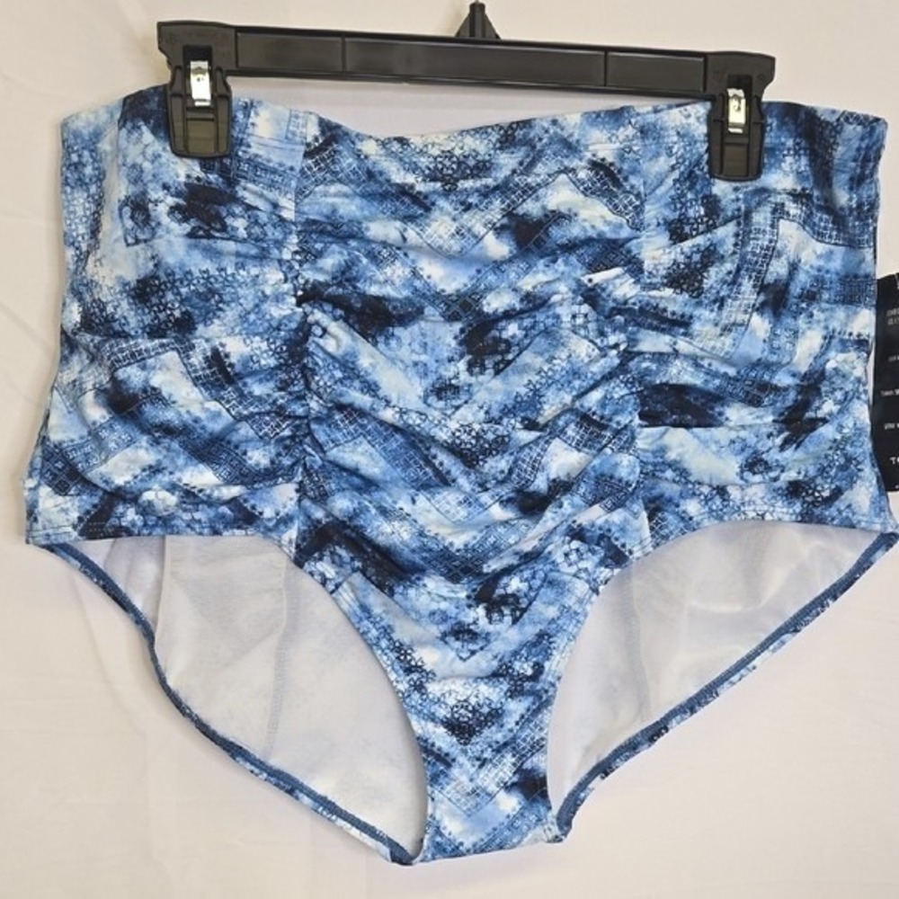 Torrid Swimwear Blue Chevron Ruched Bikini Bottoms, 2x, 18-20, NEW $44.90 MSRP